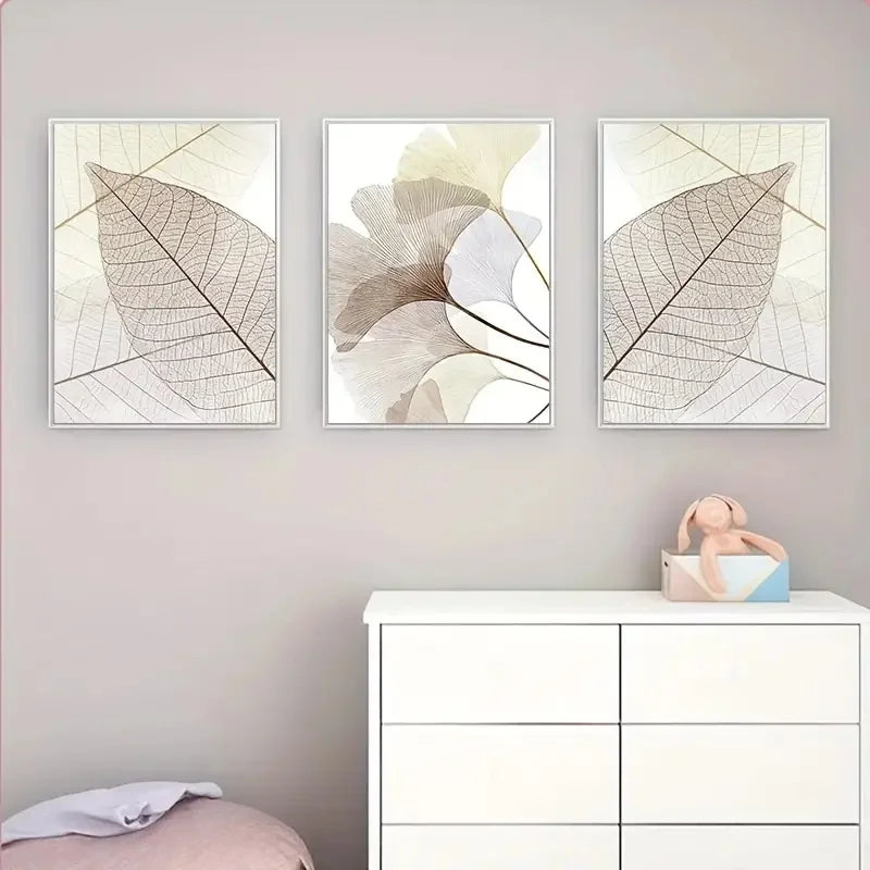 Avelena | Front Sale Set mit 3 Stk Modern Botanische Blatt Wandkunst Schöne Kunstdrucke Einfache Neutrale Farb Bilder für Wohnzimmer Skandinavischer Stil Wohnkultur