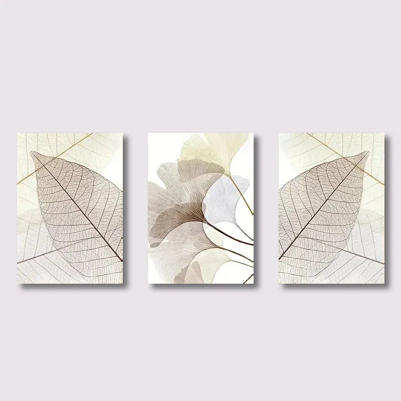 Avelena | Front Sale Set mit 3 Stk Modern Botanische Blatt Wandkunst Schöne Kunstdrucke Einfache Neutrale Farb Bilder für Wohnzimmer Skandinavischer Stil Wohnkultur
