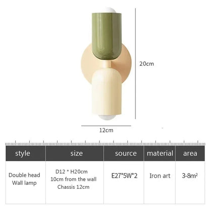 Avelena | Nordic LED Wall Lamp Modern Minimalist Cream Double Head Lights For Living Room Bedroom Besides Study Indoor Decoration Fixture