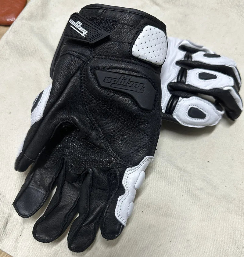 Avelena | Herren Schwarze Leder Motorradhandschuhe – Racing Stil
