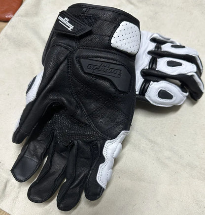 Avelena | Herren Schwarze Leder Motorradhandschuhe – Racing Stil