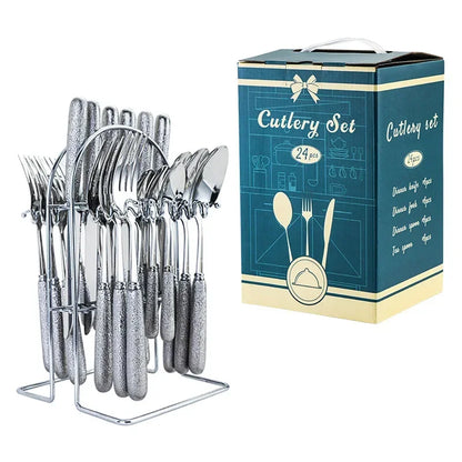 Avelena | Luxuriöses Besteckset – Edelstahl – Silber/Gold – Messer, Gabeln, Löffel, Teelöffel