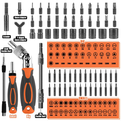 Avelena | 68-in-1 Ratschen-Schraubendreher Set mit magnetischen Bits & Verlängerungsstange – FortiDrive