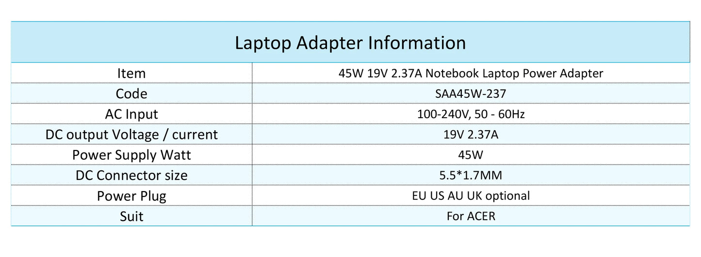 Avelena | 45W Laptop-Ladegerät für Acer Aspire - Zuverlässige Stromversorgung