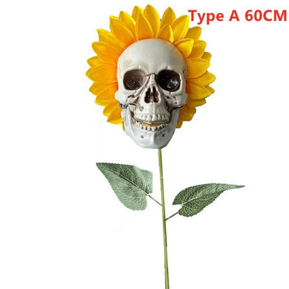 Avelena | Schädel Sonnenblume, Halloween Gruselige Dekoration, Zuhause und Garten, Horror, Künstliche Blumen Dekoration für Zuhause, Außen, Dekor, Im Freien, Calavera