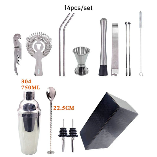 Avelena | 550 ml/750 ml Edelstahl Cocktail Shaker Mixer Trinken Barkeeper Set Bars Set Werkzeuge Mit Wein Regal Ständer Werkzeug für Geburtstag Geschenk