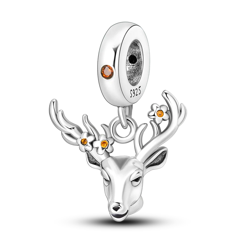 Avelena | 925 Silber Goldener Leopard Charms Perlen Bunte Chamäleon Nashorn Löwe Skarabäus Katze Anhänger Passend für Original Pandora Armband Schmuck