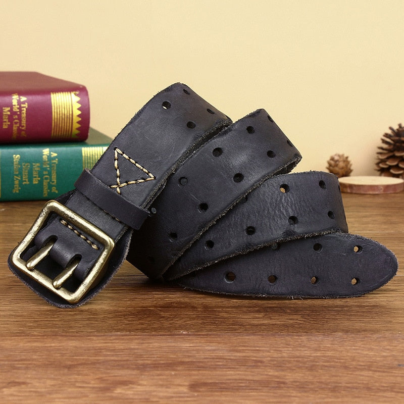 Avelena | Luxus Cowboy Leder Gürtel - Messing Schnalle