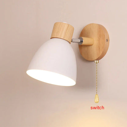 Avelena | Nachttisch LED Wandleuchte mit Schalter Nordic Modern E27 Holzwandleuchten Innenbeleuchtung Schlafzimmer Wohnzimmer Küche