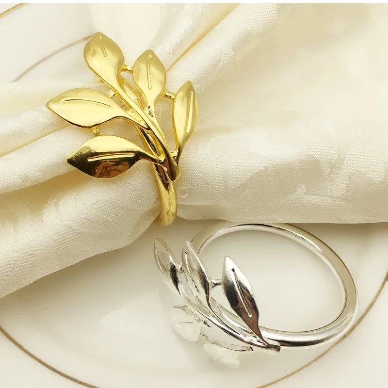 Avelena | 6 Stück Herbstblatt Gold & Silber Serviettenhalter