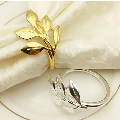 Avelena | 6 Stück Herbstblatt Gold & Silber Serviettenhalter