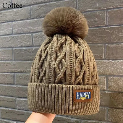Avelena | Damenmode Pompom Mütze - Dicke Warme Wintermütze