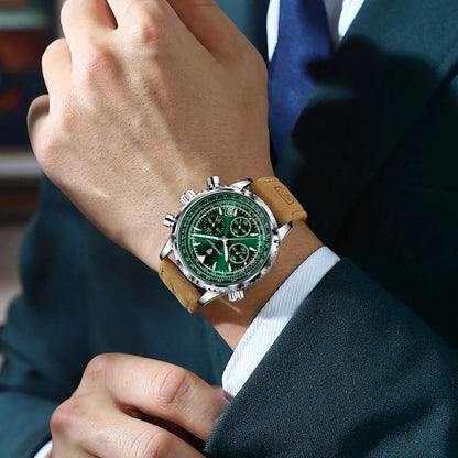Avelena | Herren Quarzchronografuhr - Wasserdichte Leuchtende Militärsportuhr mit Lederarmband