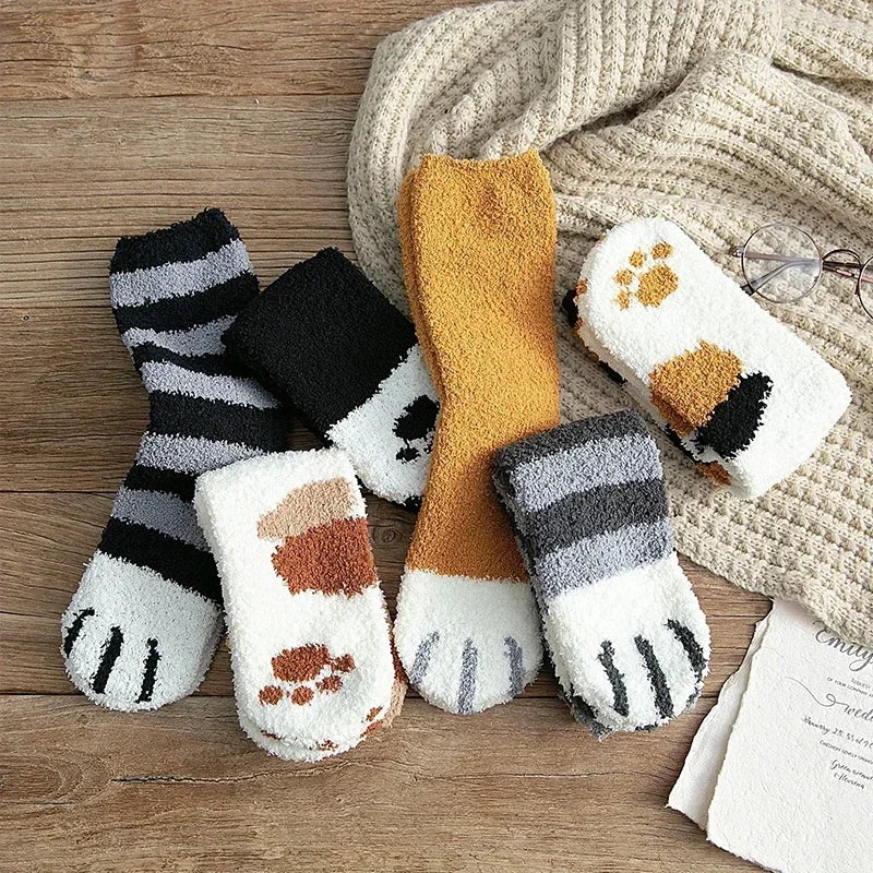 Avelena | Damen Baumwollsocken mit Katzenpfotenmuster –Super weich, ideal für den Winter, Größe EU 35-42