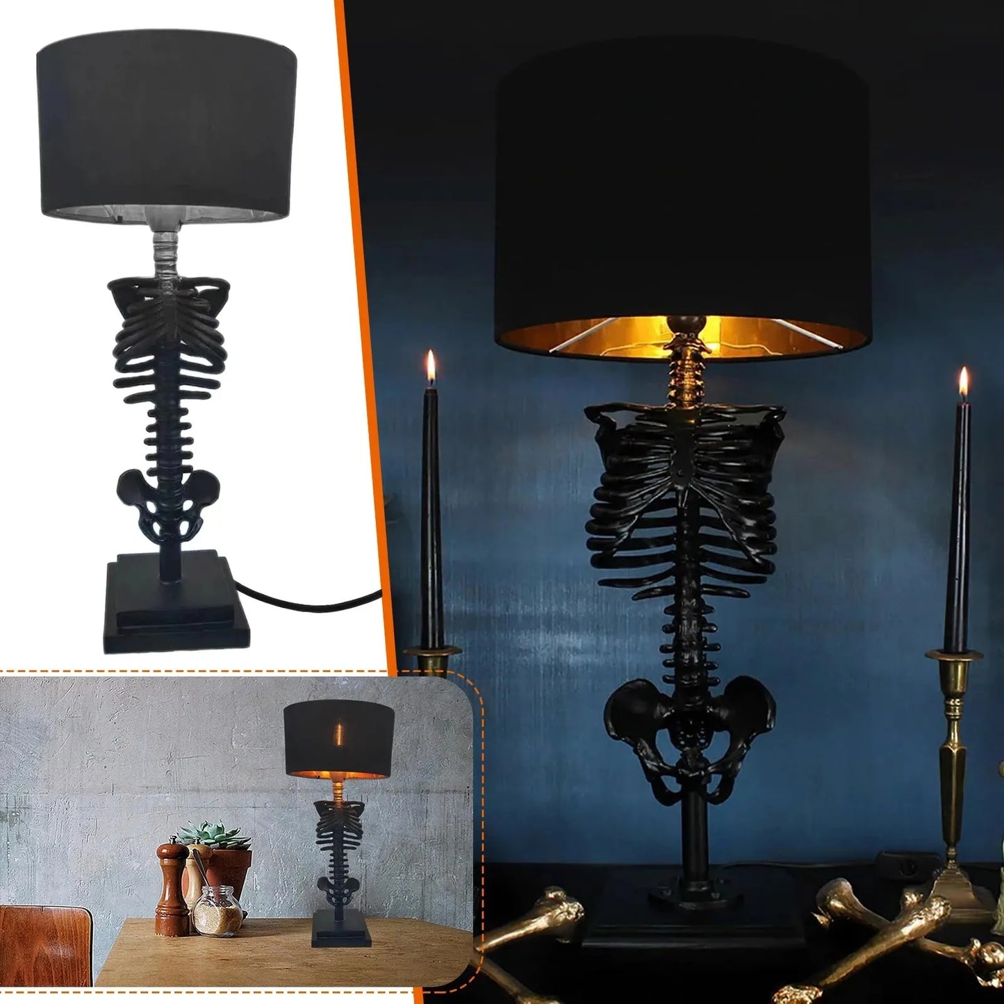 Avelena | Handgefertigte Gothic Skelett Tischlampe