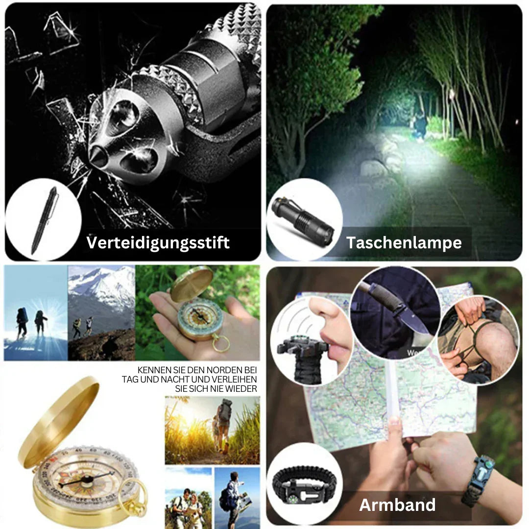 Avelena | 38-in-1 Erste-Hilfe- und Survival-Kit mit Taschenlampe und Kompass