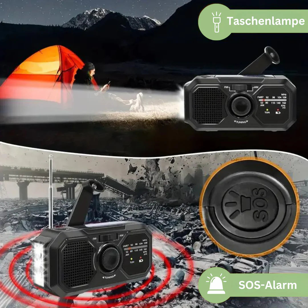 Avelena | Tragbares Notfallradio mit Solarpanel und Handkurbel – FM/AM Empfang und Powerbank-Funktion
