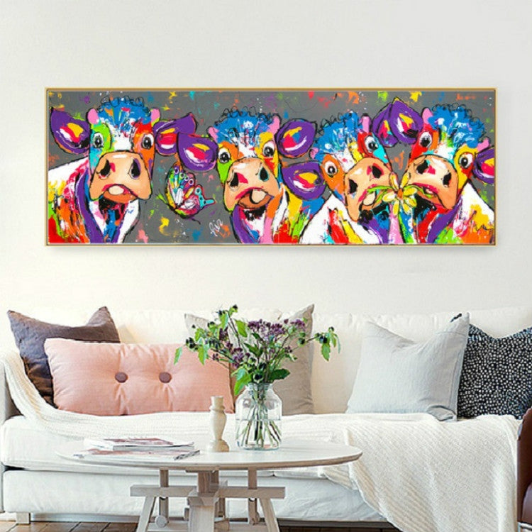 Avelena | Bunte Kühe Wohnkultur Leinwandmalerei HD Druckerrahmenloses Gemälde Kern, Größe: 40×120cm