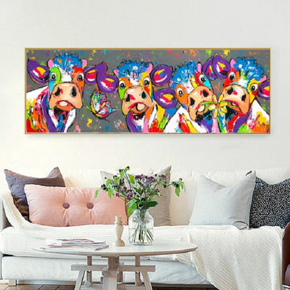 Avelena | Bunte Kühe Wohnkultur Leinwandmalerei HD Druckerrahmenloses Gemälde Kern, Größe: 40×120cm