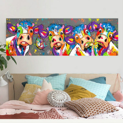 Avelena | Bunte Kühe Wohnkultur Leinwandmalerei HD Druckerrahmenloses Gemälde Kern, Größe: 40×120cm