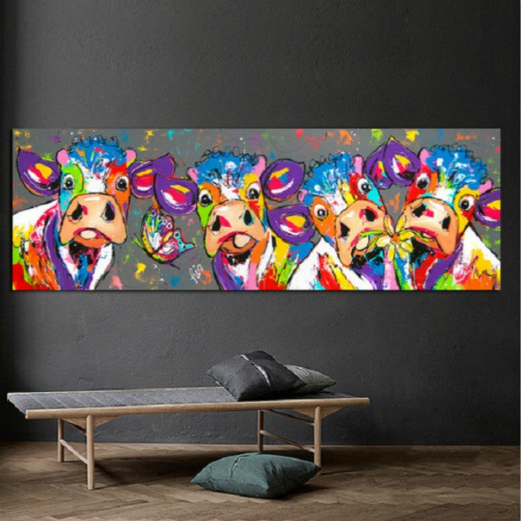Avelena | Bunte Kühe Wohnkultur Leinwandmalerei HD Druckerrahmenloses Gemälde Kern, Größe: 40×120cm