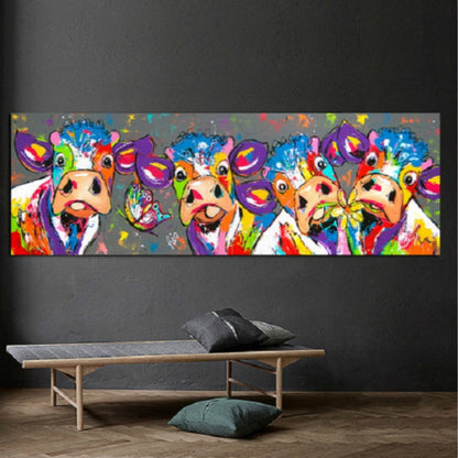 Avelena | Bunte Kühe Wohnkultur Leinwandmalerei HD Druckerrahmenloses Gemälde Kern, Größe: 40×120cm