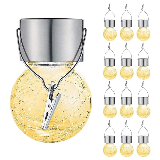 Avelena | 12 PCS Knackball Solar-Kronleuchter Außen Garten Innenhof Ferien Dekorationslicht mit Clip (Warmweißes Licht)