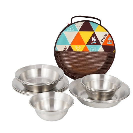 Avelena | 16 PCS / Set CLS Outdoor Edelstahltischgeschirr Tragbares Camping Abendessen Schüssel Teller Set