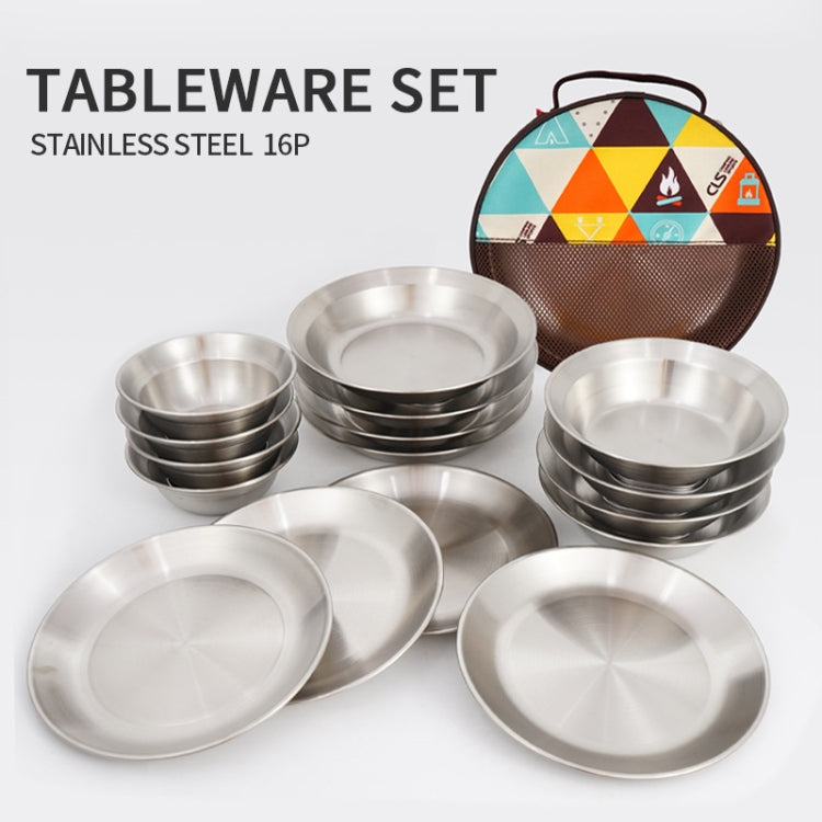 Avelena | 16 PCS / Set CLS Outdoor Edelstahltischgeschirr Tragbares Camping Abendessen Schüssel Teller Set