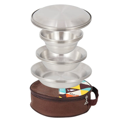 Avelena | 16 PCS / Set CLS Outdoor Edelstahltischgeschirr Tragbares Camping Abendessen Schüssel Teller Set
