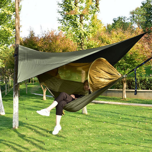 Avelena | Strut-Moskitonetz-Hängematte Diamant-Sonnenschutz-Set Outdoor Camping Automatisch Schnell-Öffnen Anti-Mücken-Hängematten-Unterstand-Set (Armeegrün)