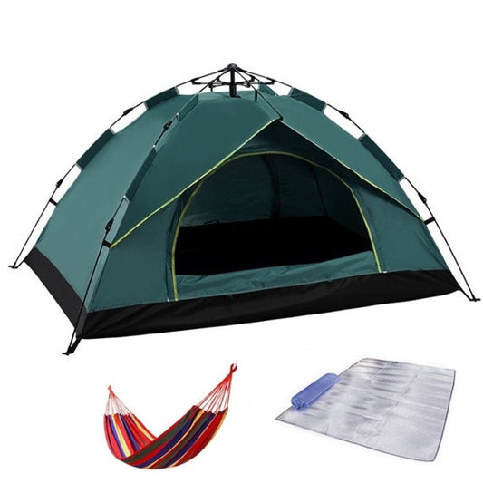 Avelena | TC-014 Outdoor Strand Reise Camping Automatik Frühling Multi-Person Zelt Für 3-4 Personen (Grün+Matte+Hängematte)