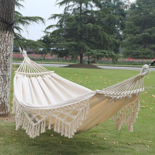 Avelena | 200x150cm Doppel Outdoor Camping Fransen Canvas Hängematte mit Stock(Weiß)