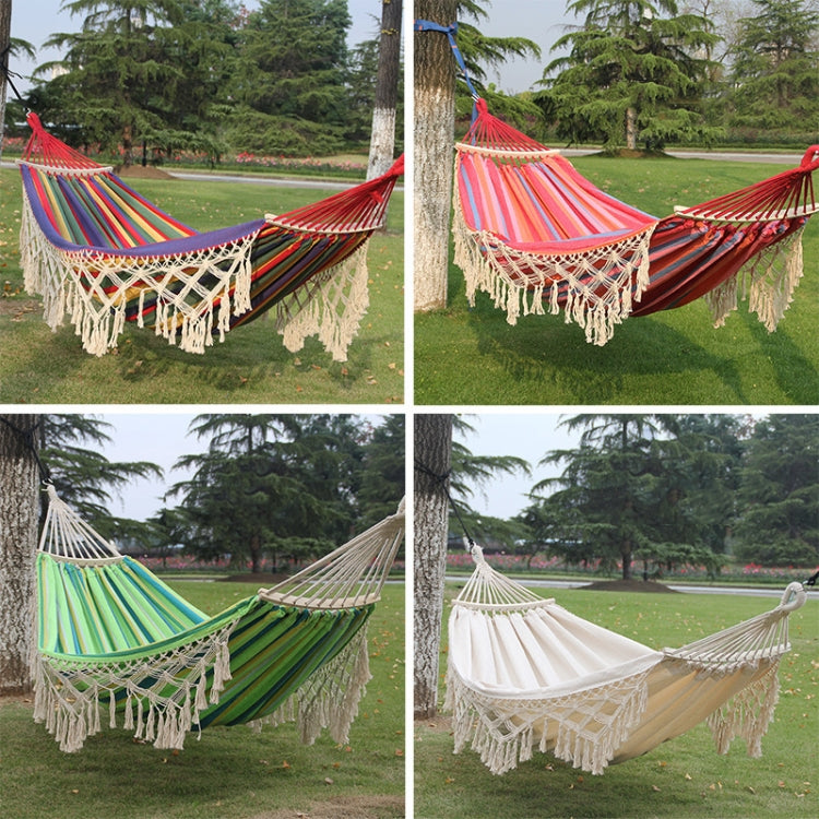 Avelena | 200x150cm Double Outdoor Camping Quasten Leinwand Hängematte mit Stock (Rosa Streifen)