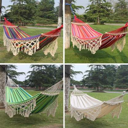 Avelena | 200x150cm Double Outdoor Camping Quasten Leinwand Hängematte mit Stock (Rosa Streifen)