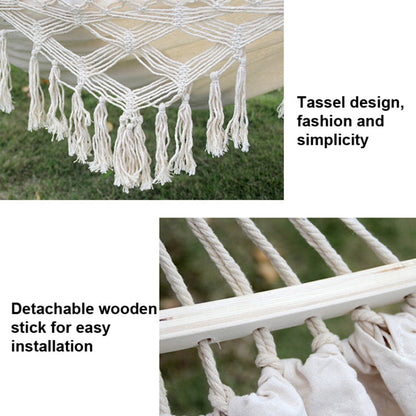 Avelena | 200x150cm Double Outdoor Camping Quasten Leinwand Hängematte mit Stock (Rosa Streifen)