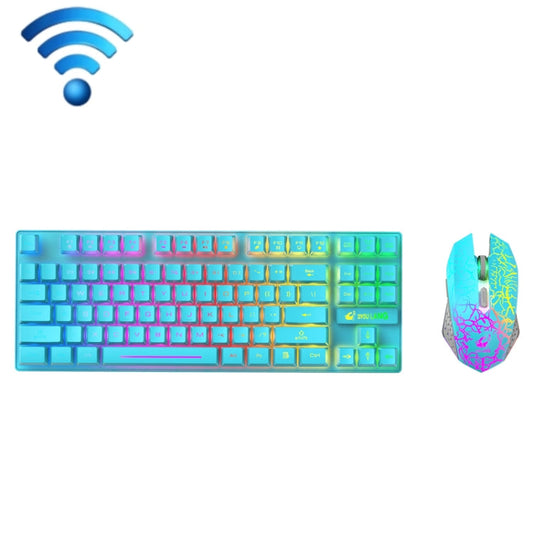 Avelena | ZIYOU LANG T87 Gaming Leuchtendes Kabelloses Tastatur- und Maus-Set (Blau)