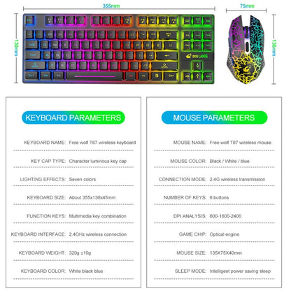 Avelena | ZIYOU LANG T87 Gaming Leuchtendes Kabelloses Tastatur- und Maus-Set (Blau)