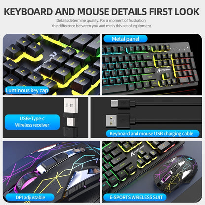 Avelena | Angriffshaifisch T3RGB RGB Leuchtende Kabellose Tastatur und Maus Set (Schwarz)