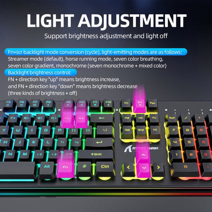 Avelena | Angriffshaifisch T3RGB RGB Leuchtende Kabellose Tastatur und Maus Set (Schwarz)