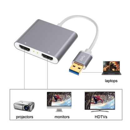 Avelena | USB 3.0 zu Dual HDMI Hochauflösungswandler 4K USB Gleicher Bildschirm Extender (Grau)