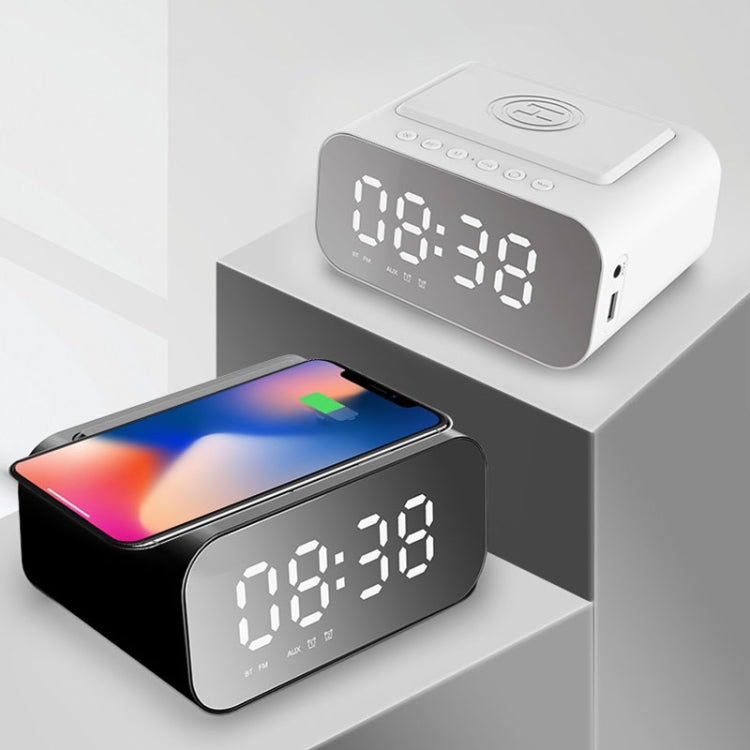 Avelena | BT510 15W LED-Uhr Drahtloses Laden Bluetooth-Lautsprecher Multifunktionaler Smart Mirror Wecker Audio (Eisen Schwarz)