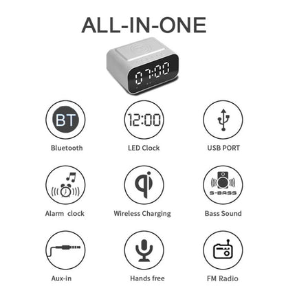 Avelena | BT510 15W LED-Uhr Drahtloses Laden Bluetooth-Lautsprecher Multifunktionaler Smart Mirror Wecker Audio (Eisen Schwarz)