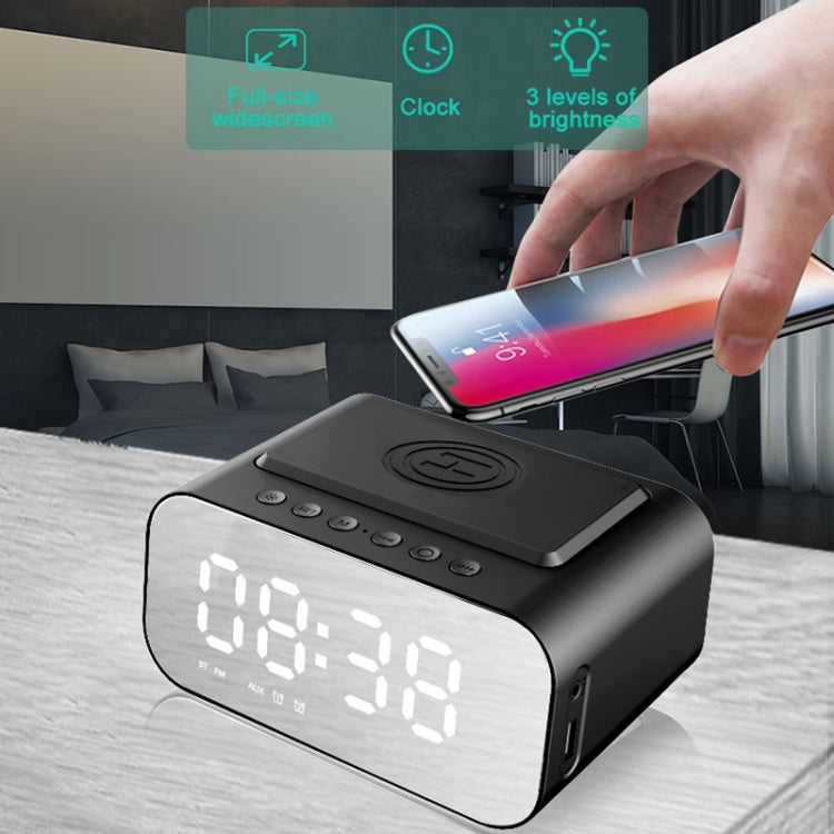 Avelena | BT510 15W LED-Uhr Drahtloses Laden Bluetooth-Lautsprecher Multifunktionaler Smart Mirror Wecker Audio (Eisen Schwarz)