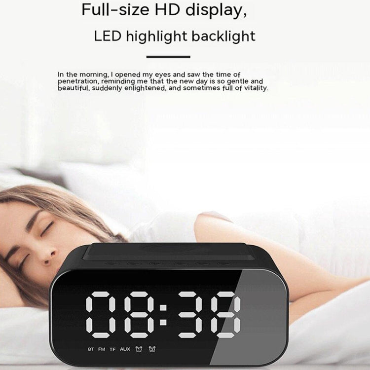 Avelena | BT510 15W LED-Uhr Drahtloses Laden Bluetooth-Lautsprecher Multifunktionaler Smart Mirror Wecker Audio (Eisen Schwarz)