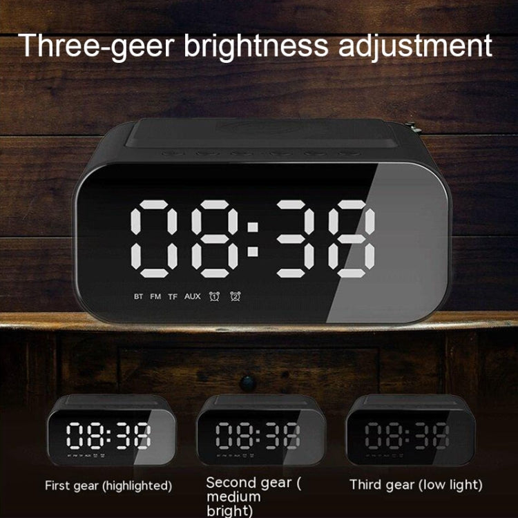 Avelena | BT510 15W LED-Uhr Drahtloses Laden Bluetooth-Lautsprecher Multifunktionaler Smart Mirror Wecker Audio (Eisen Schwarz)
