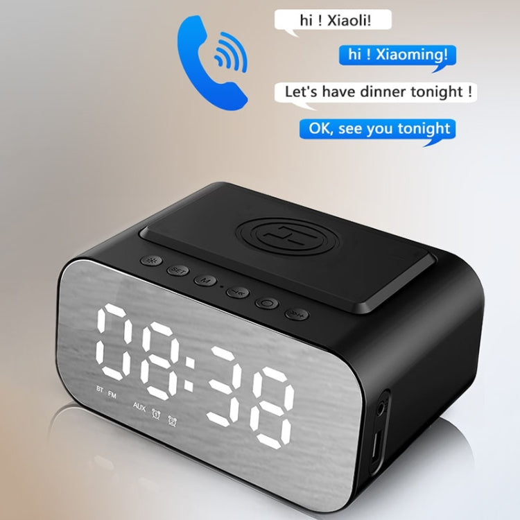 Avelena | BT510 15W LED-Uhr Drahtloses Laden Bluetooth-Lautsprecher Multifunktionaler Smart Mirror Wecker Audio (Eisen Schwarz)