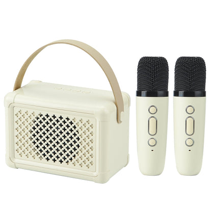 Avelena | Tragbarer Bluetooth-Lautsprecher Home Mini Karaoke Audio, Stil: Dual-Mikrofon+Lautsprecher(Hellgelb)
