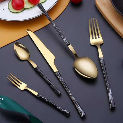 Avelena Besteckset mit Luxus Gold Marmor Griff für Tischkultur
