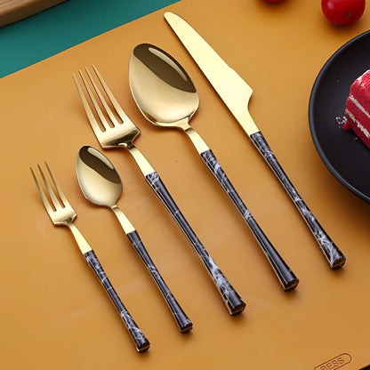 Avelena Besteckset mit Luxus Gold Marmor Griff für Tischkultur